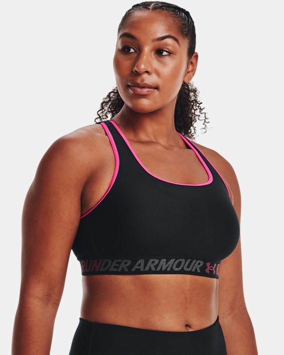 Women's Armour® Mid Crossback Pocket Run Sports Bra, Black, pdpMainDesktop image number 3